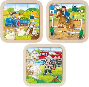 Goki puzzle mini- farm, fire engine, horses