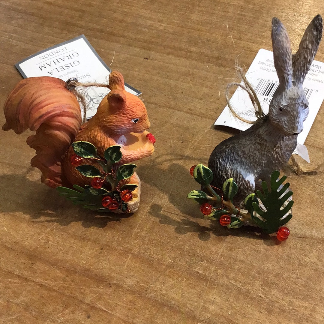 Hare and Squirrel painted resin -Ornaments