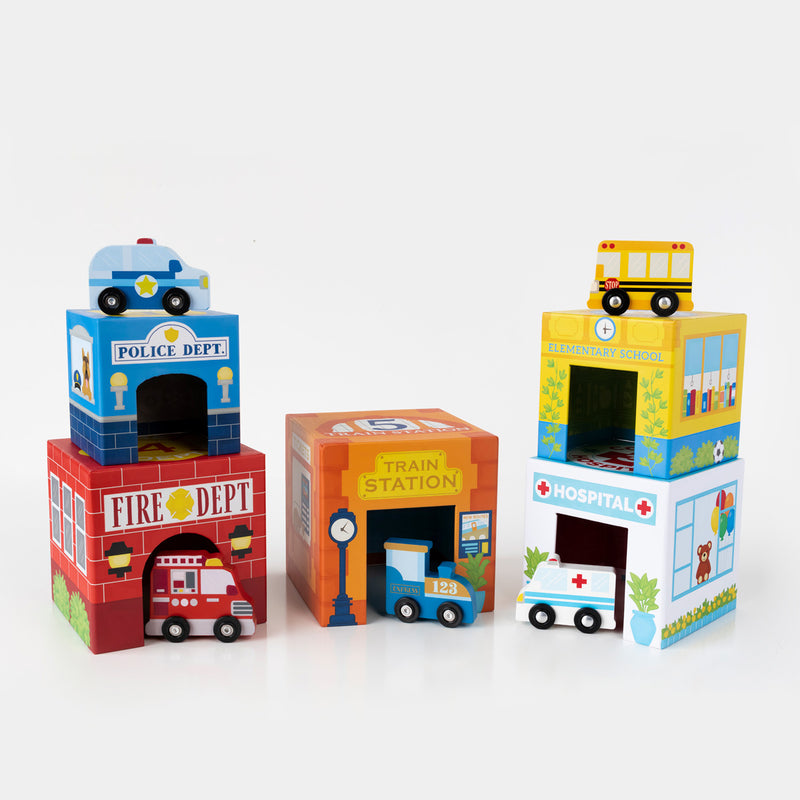 Ooly- Stackable Cardboard Toys and Cars Set- BUSY CITY