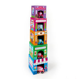 Ooly- Stackable Cardboard Toys and Cars Set-Rainbow CIty